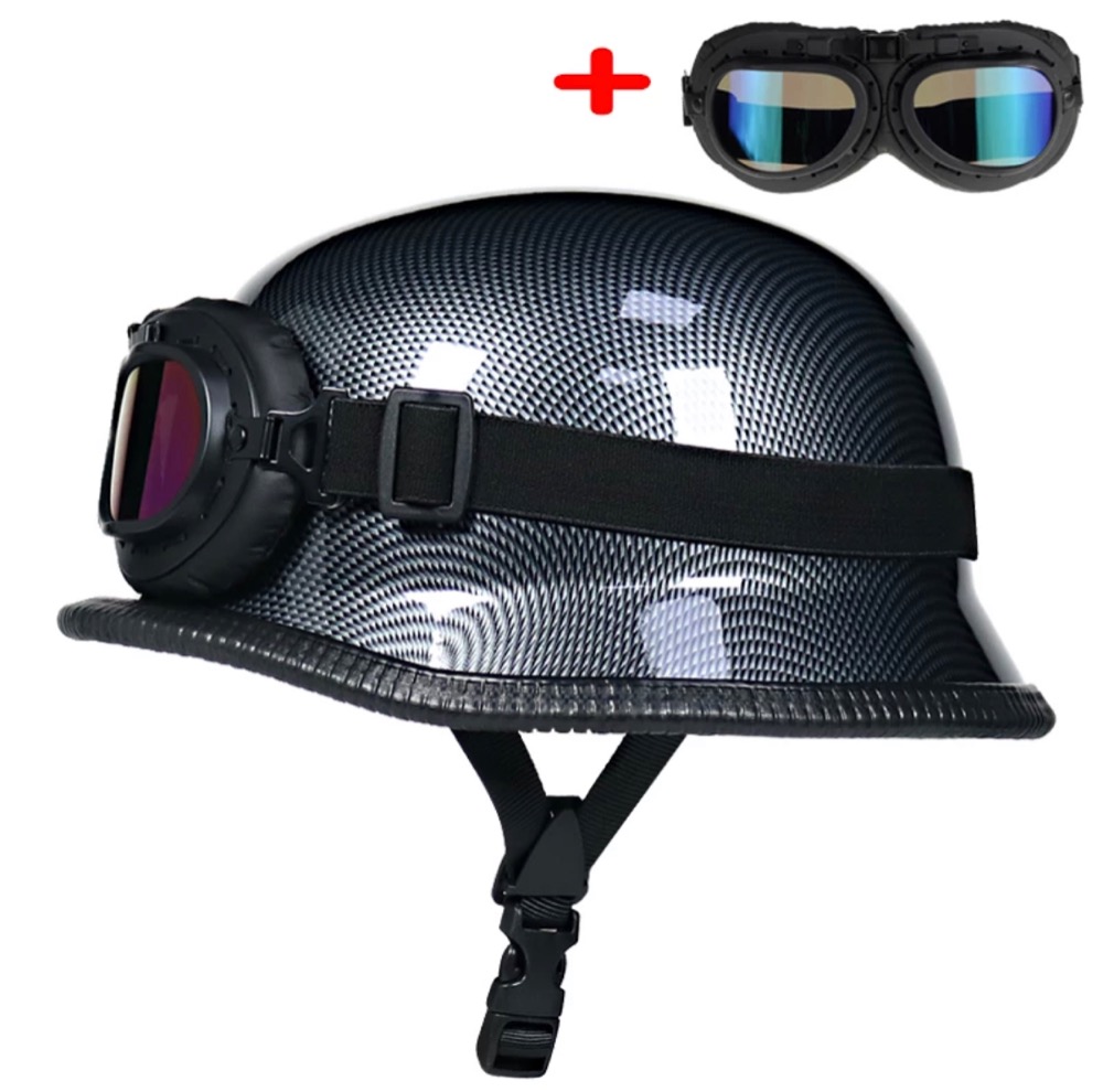 Moto helma retro německá s brýlemi karbon
