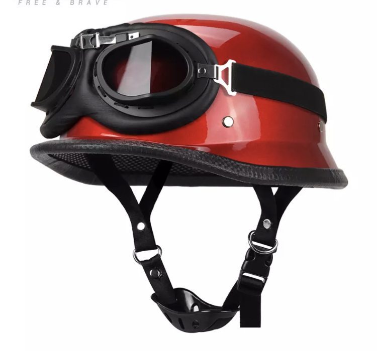 Moto helma retro německá s brýlemi červená