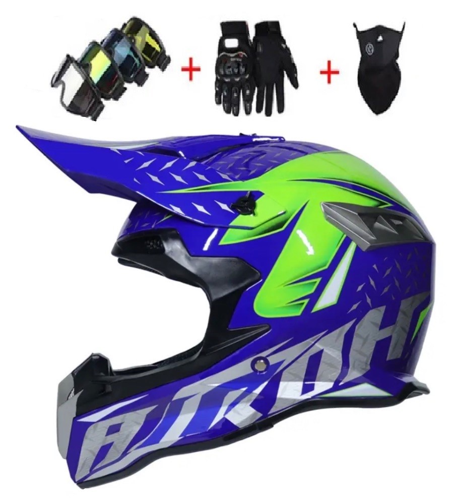 Moto helma krosová modro-zelená v SETU