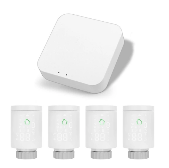 TUYA termostatická hlavice - set 4 ks + brána Zigbee