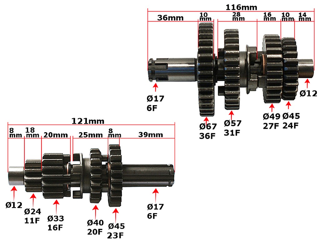 Převodovka 4 stupňová pro pitbike 125