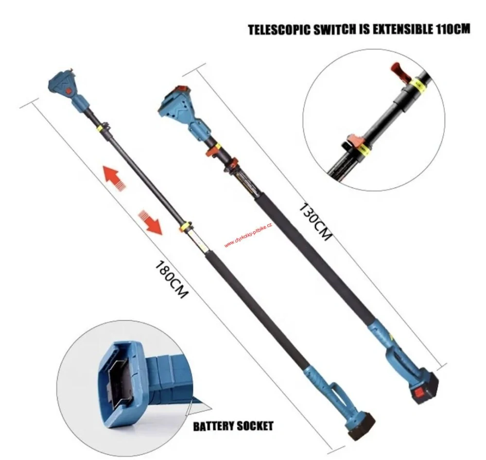 Zahradní teleskopické AKU nůžky + pila 6" 21V na větve stromů