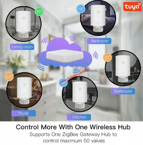 TUYA termostatická hlavice - set 4 ks + brána Zigbee