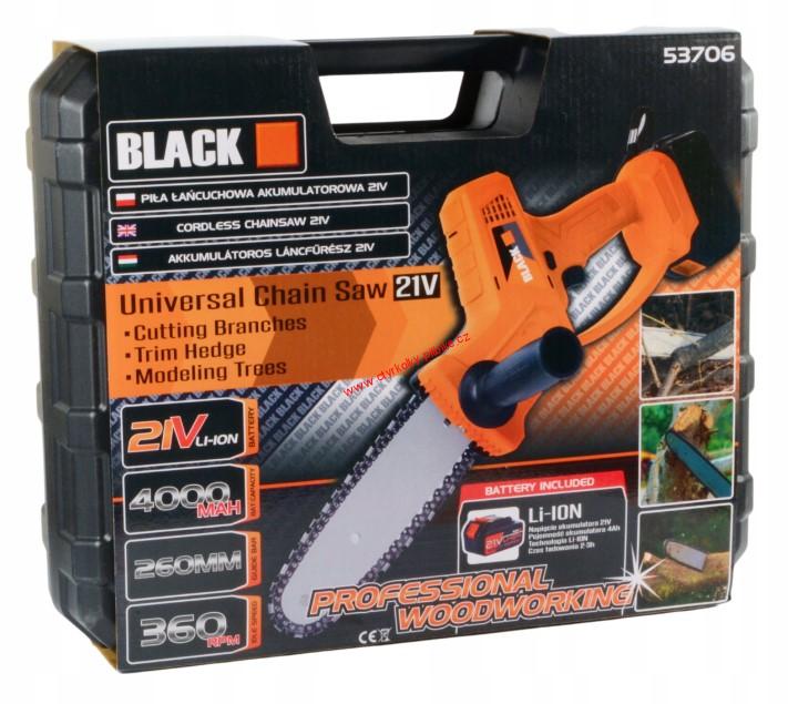 Aku řetězová pila Black 21V na větve stromů 8"
